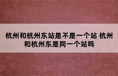 杭州和杭州东站是不是一个站 杭州和杭州东是同一个站吗